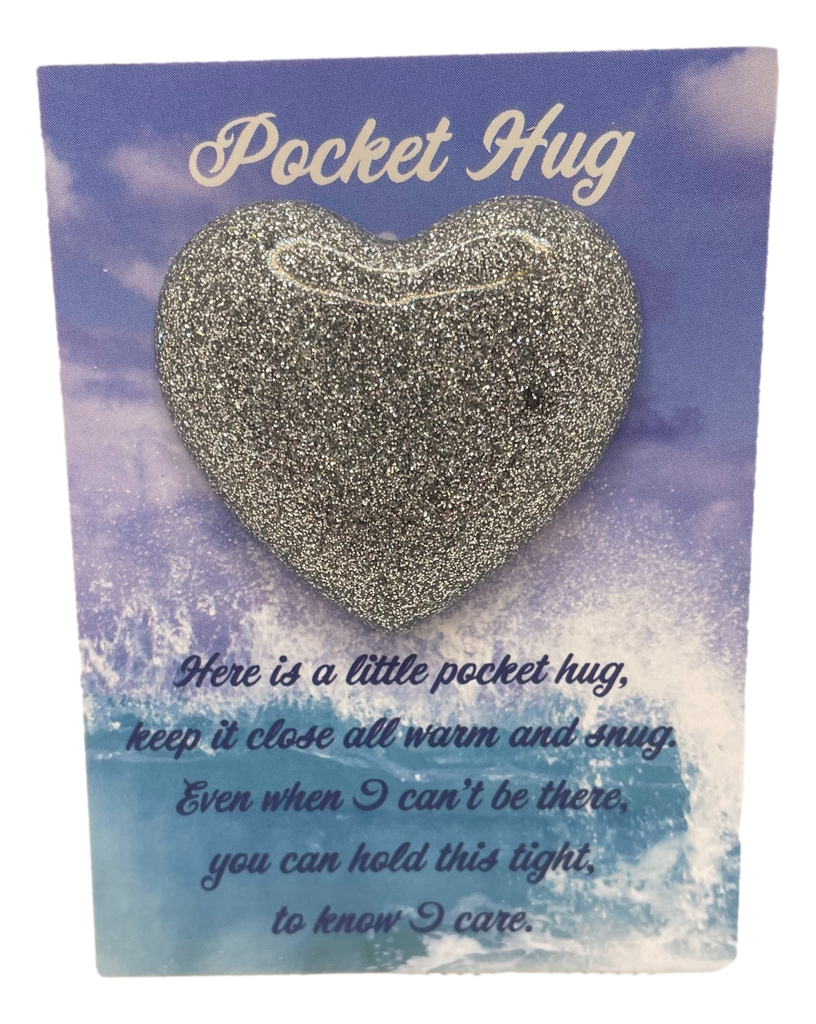 All Silver Glitter Pocket Hug Heart
