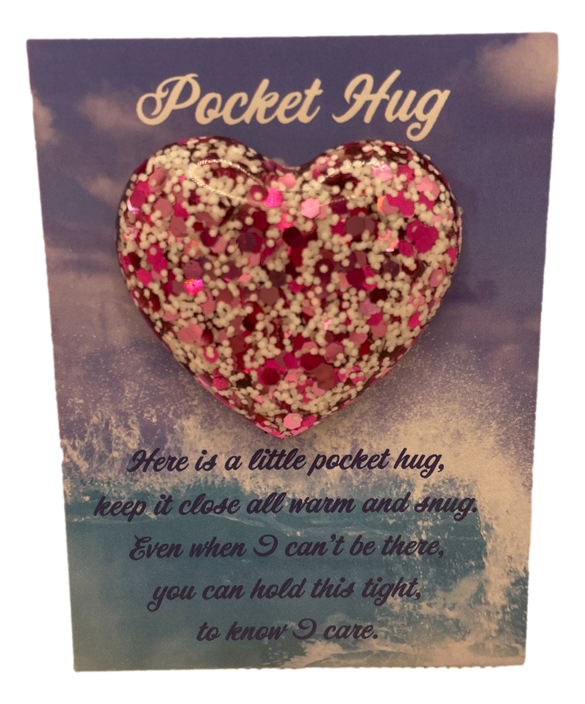 Pink & White Glitter Pocket Hug Heart