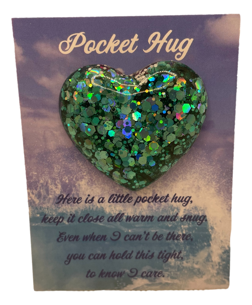 Stunning Teal Glitter Pocket Hug Heart