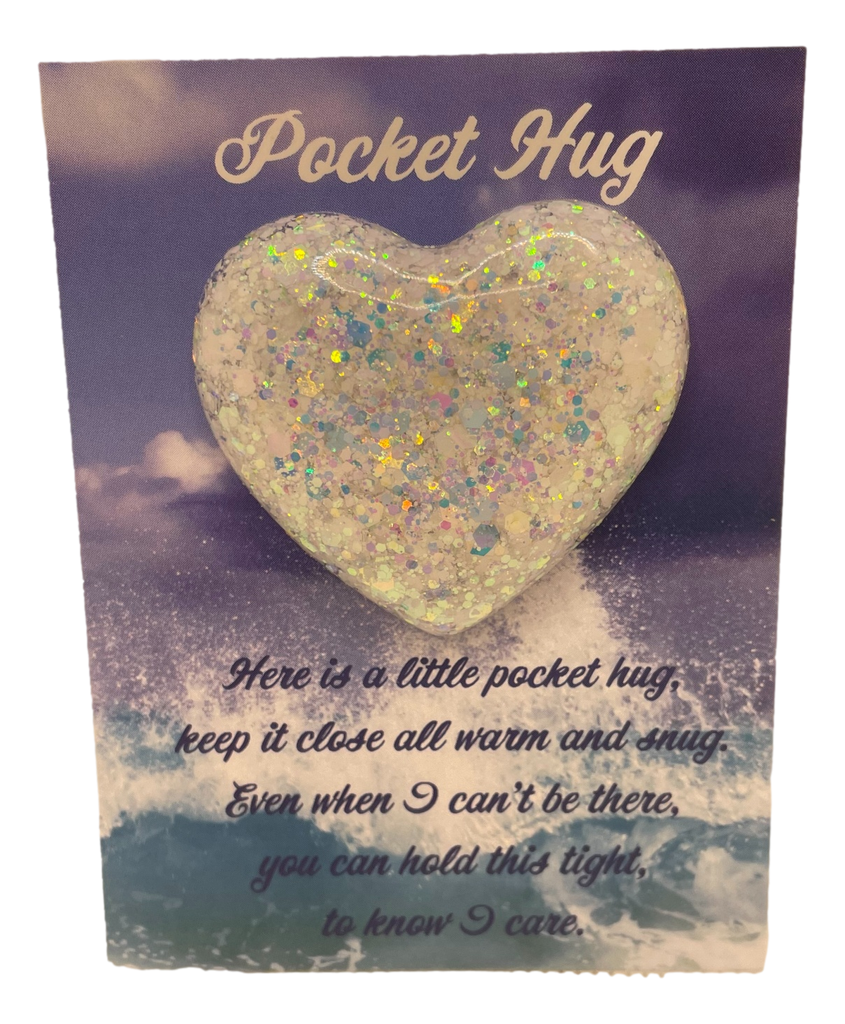 White Glitter Pocket Hug Heart