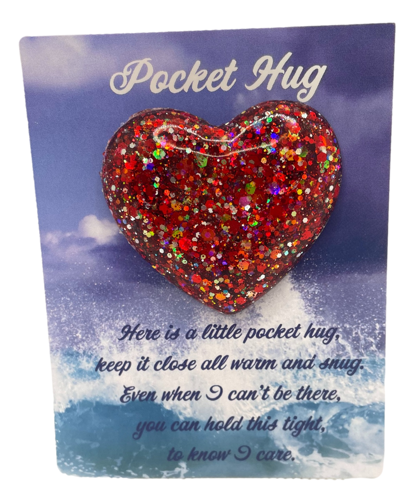 Fun Red Glitter Pocket Hug Heart