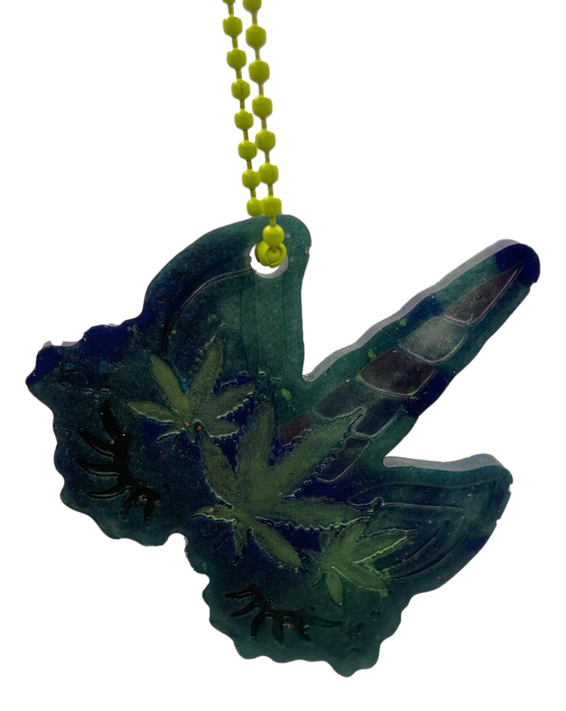 Deep Green Unicorn Pot Leaf Keychain