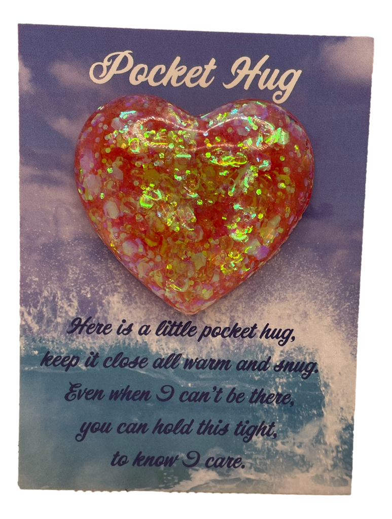 Beautiful Coral Glitter Pocket Hug Heart