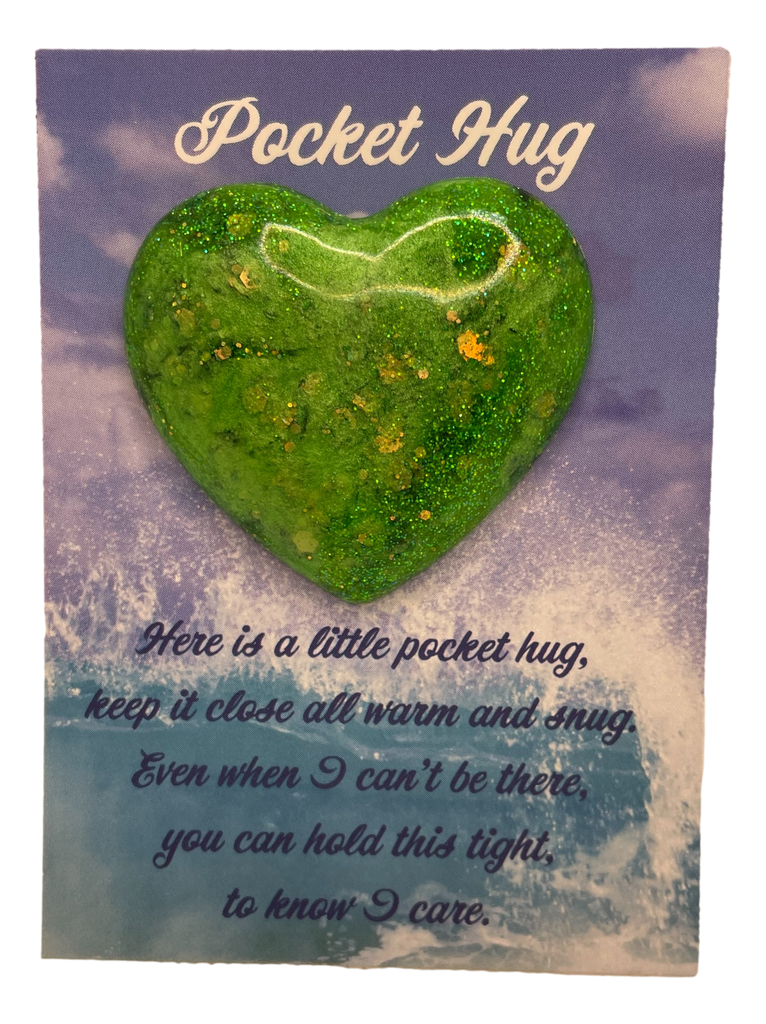 Green Glitter Pocket Hug Heart