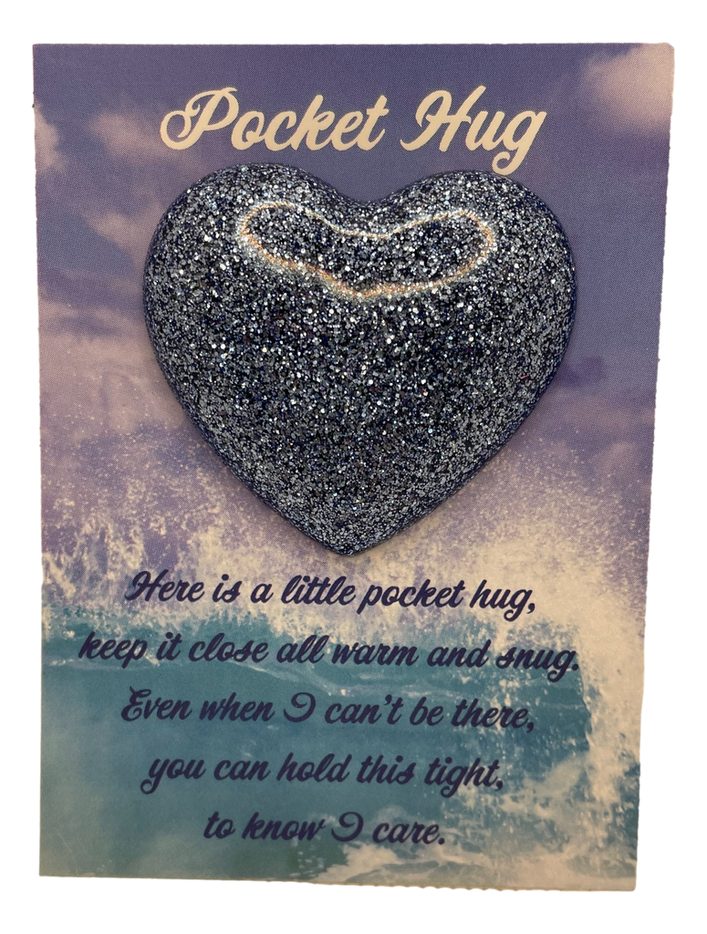 Denim Blue Glitter Pocket Hug Heart