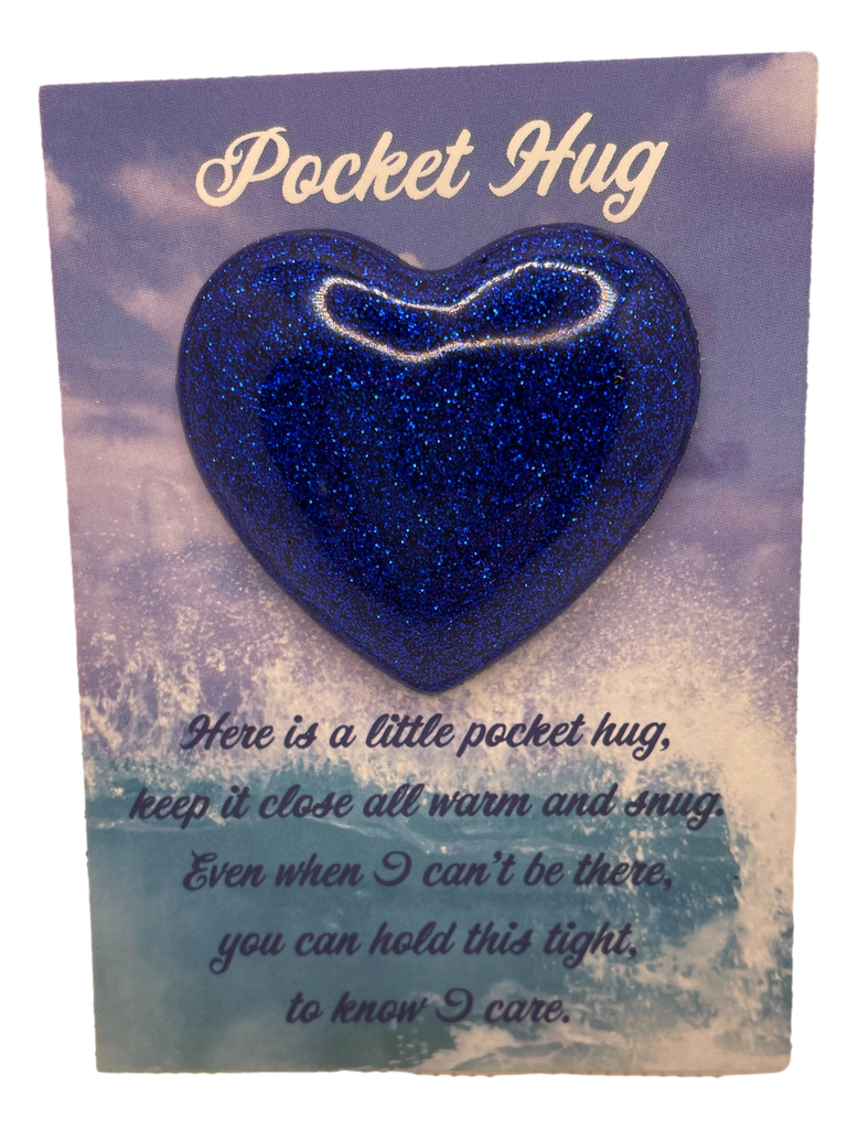 Stunning Blue Glitter Pocket Hug Heart