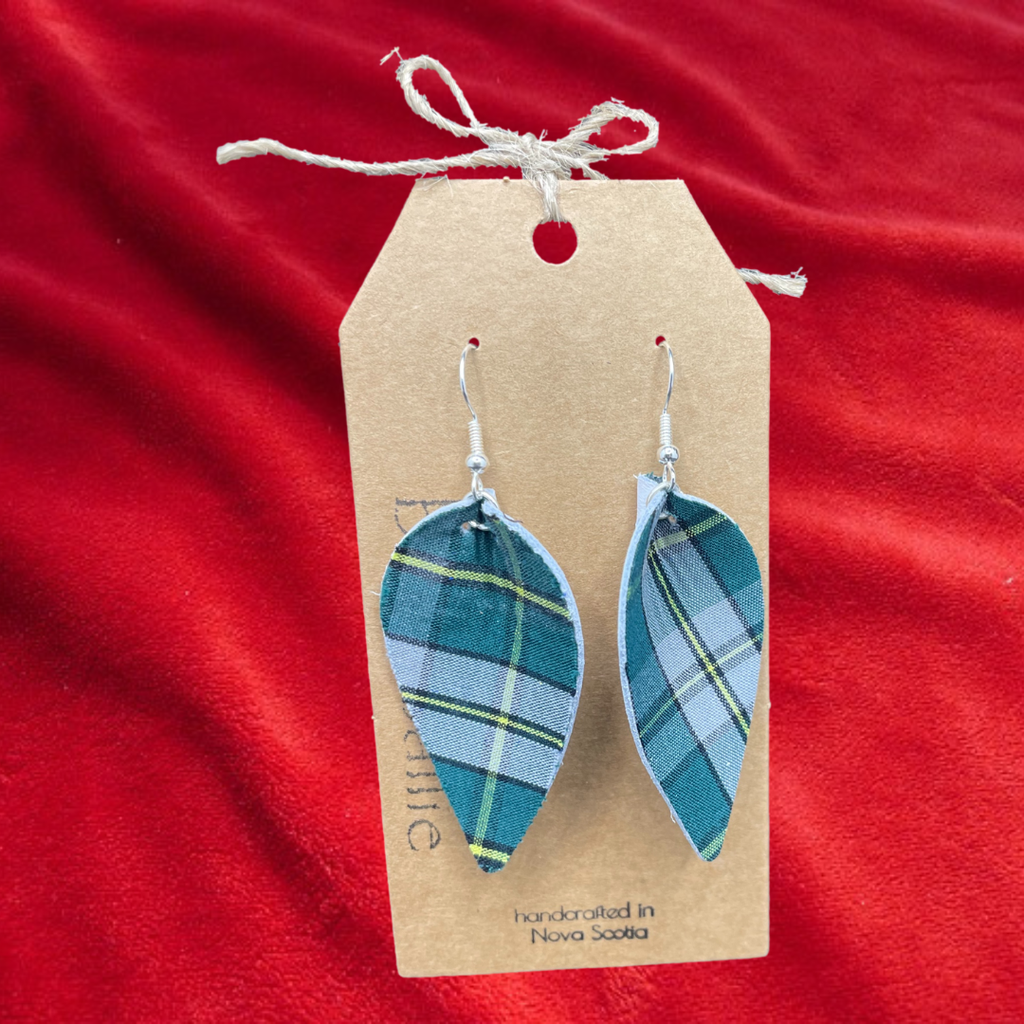 Leather Tartan Leaf Drop Earrings