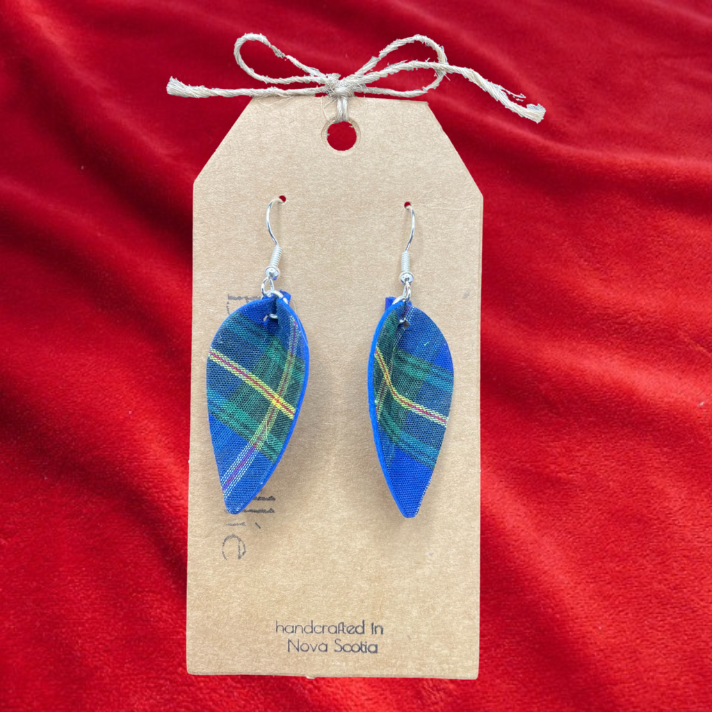 Leather Tartan Leaf Drop Earrings - Medium