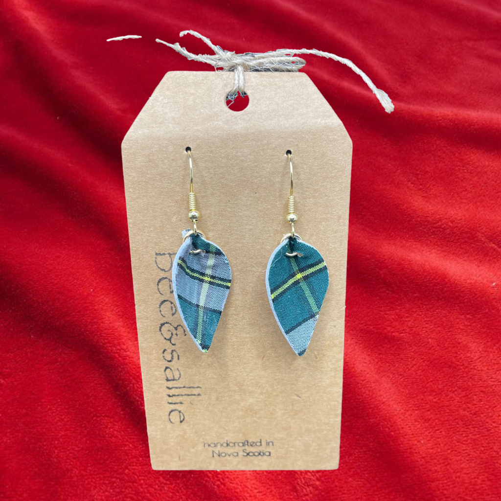 Leather Tartan Leaf Drop Earrings - Small