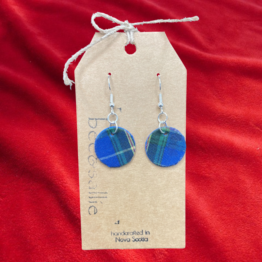 Leather Tartan Circle Drop Earrings - Small