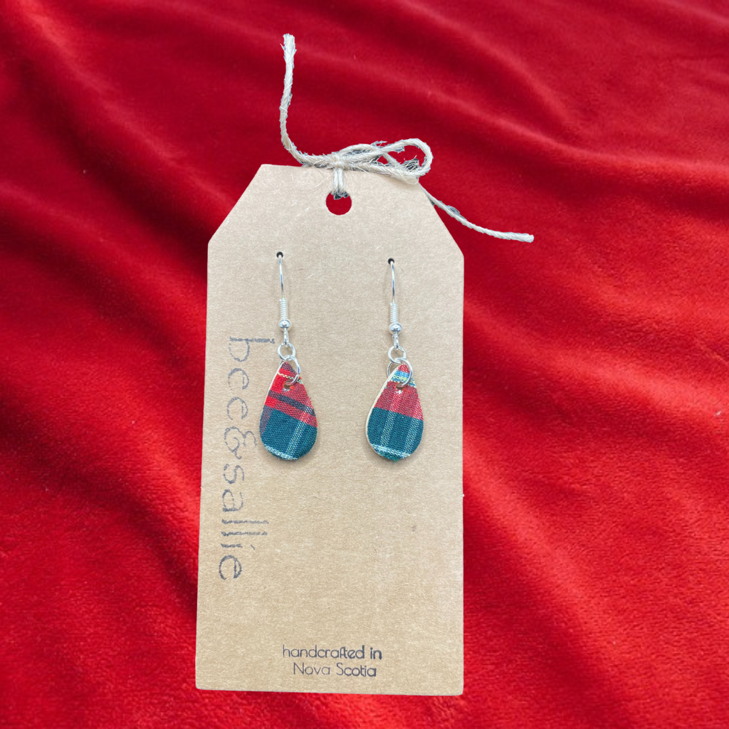 Leather Tartan Tear-drop Drop Earrings - Small