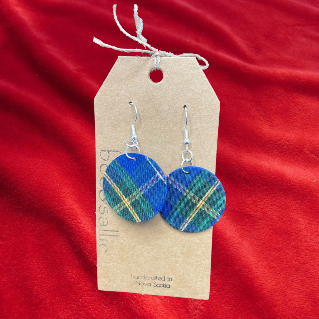 Leather Tartan Flat Circle Drop Earrings