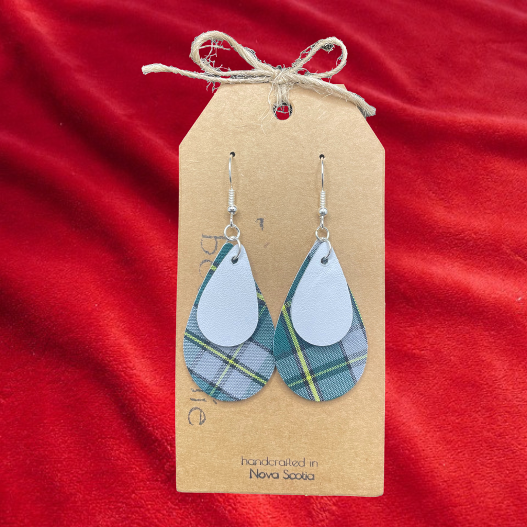 Leather Tartan Flat Double Tear-drop Drop Earrings
