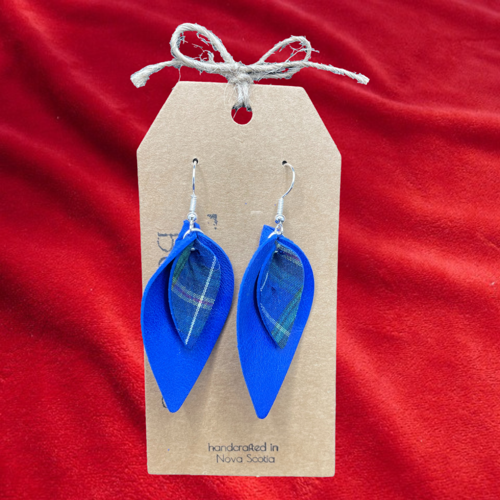 Leather Tartan Double Leaf Drop Earrings