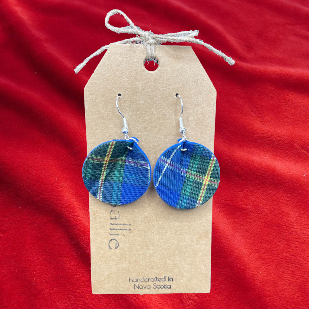 Leather Tartan Pinched Circle Drop Earrings