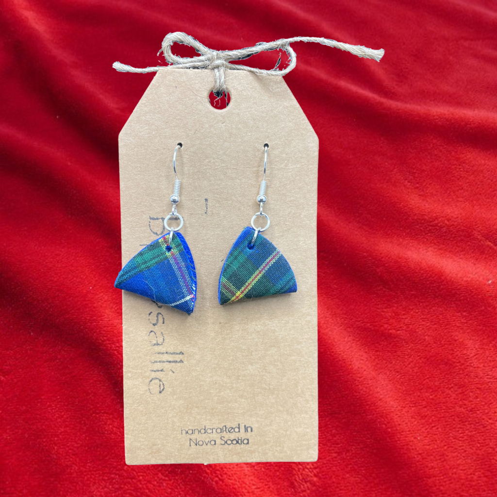 Leather Tartan Folded Oval Drop Earrings