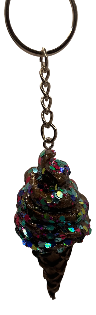 Sparkling Chocolate Ice Cream Cone Keychain