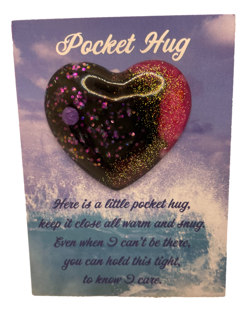 Pink Glitter Mixture on Black Pocket Hug Heart