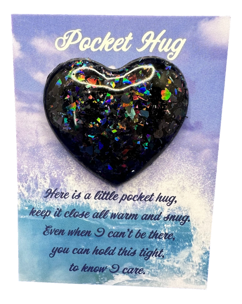 Black Mylar Glitter Pocket Hug Heart