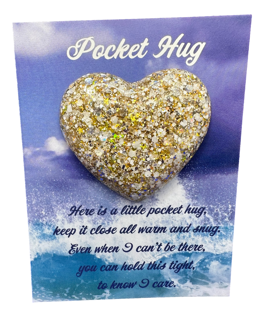 Gold & White Glitter Pocket Hug Heart
