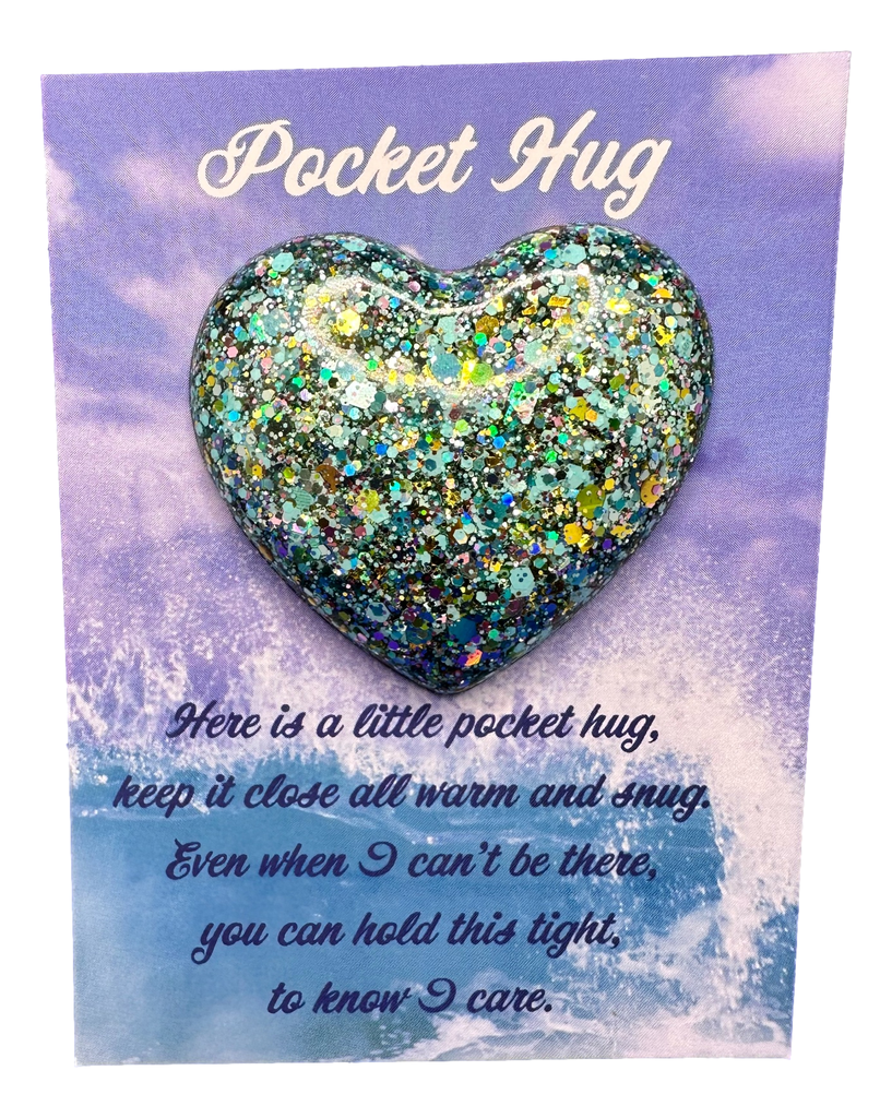 Teal & Gold Glitter Pocket Hug Heart