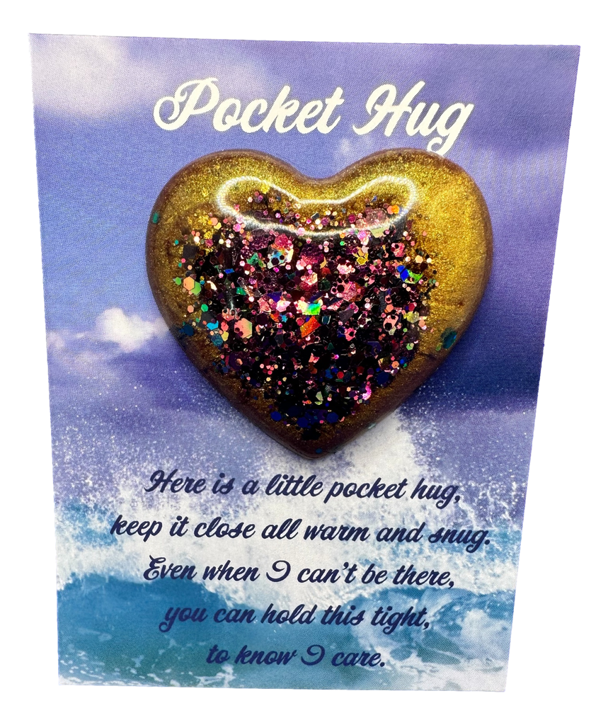 Gold & Black/Pink Glitter Pocket Hug Heart