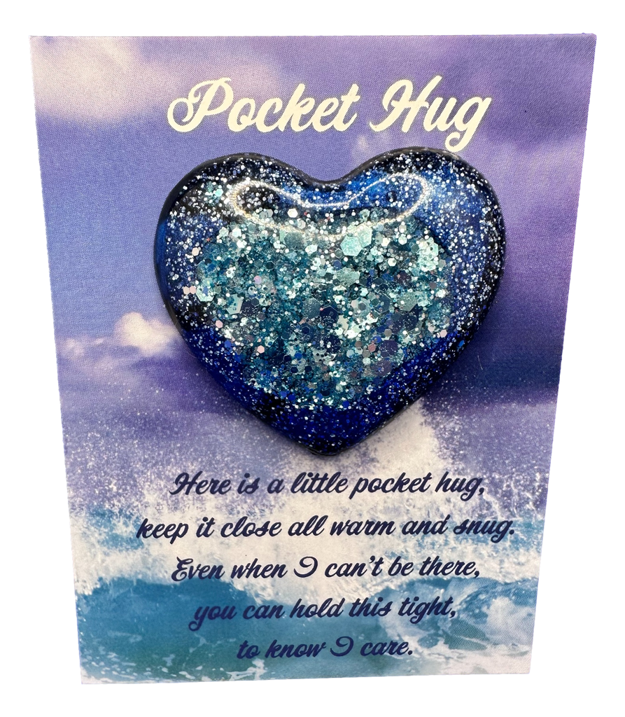 Blues Glitter on Black Pocket Hug Heart