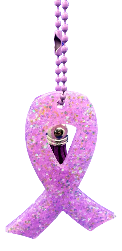 Purple Glitter Cancer Ribbon Keychain