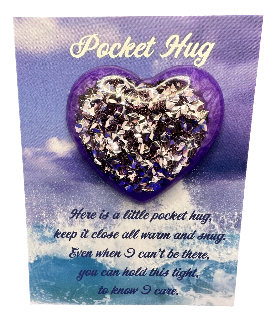 Purple Rhinestones in Purple Pocket Hug Heart