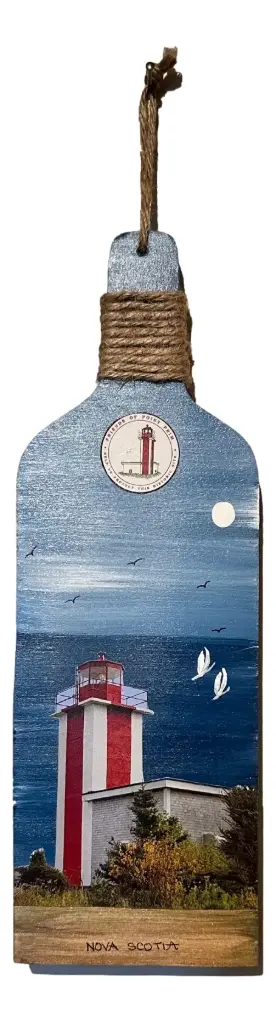 Wood Handpainted Wine Bottle - Point Prim Lighthouse
