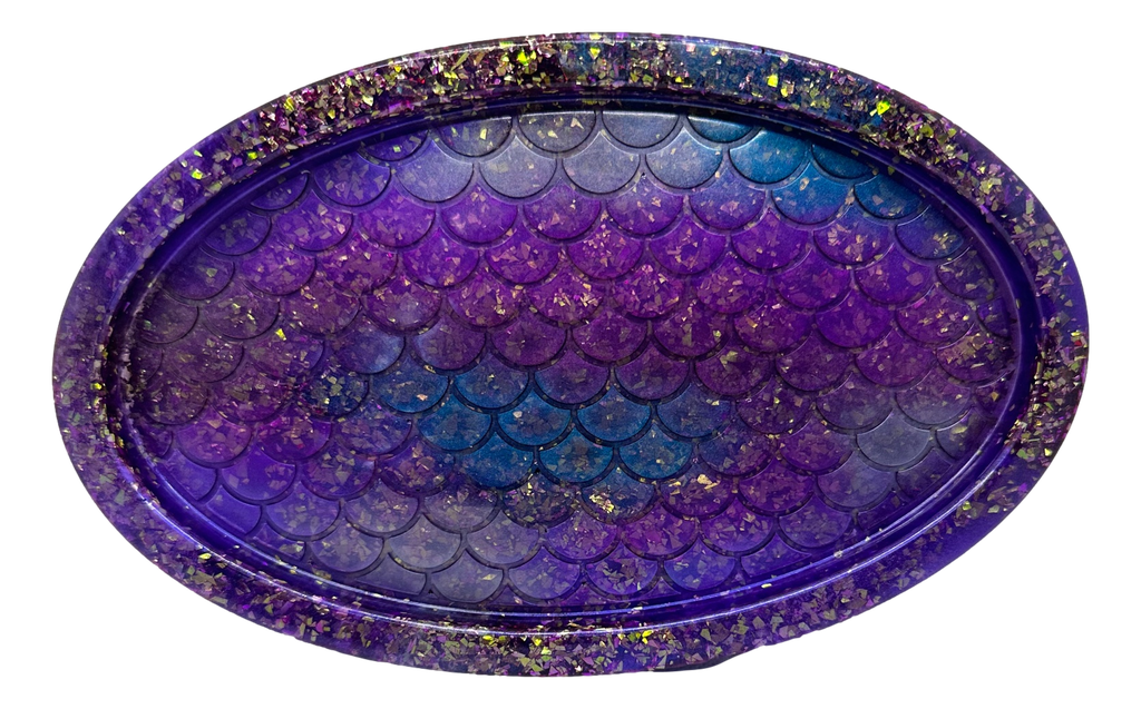 Purple Tones Mermaid Scale Trinket Tray with Gold Flakes
