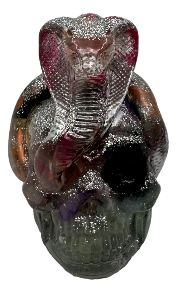 Cobra Snake Skull 3D - Silver with Flowers