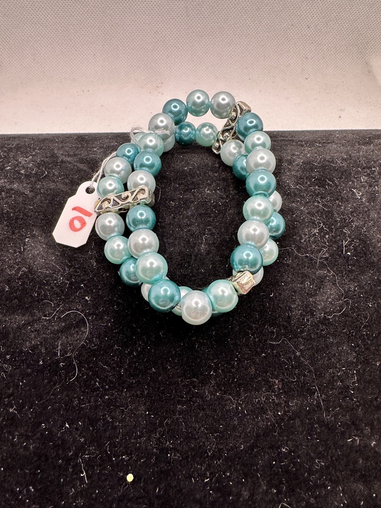 2 Band Teal Beaded Bracelet 