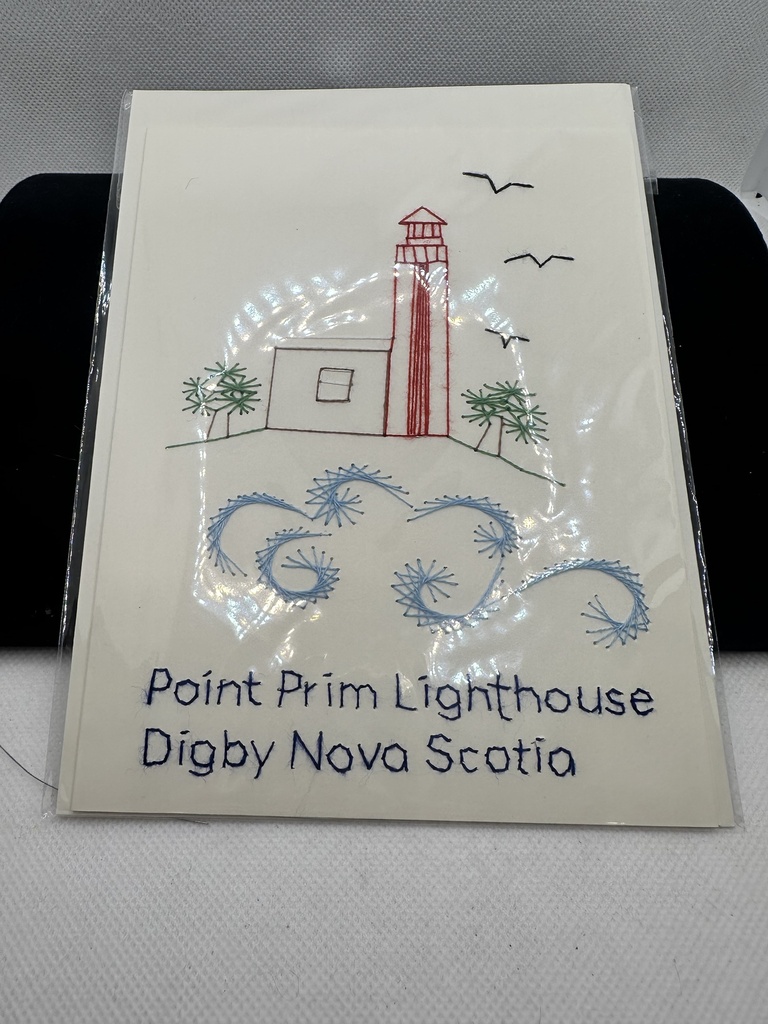 Hand Embroidered Point Prim Lighthouse Notecard 5"x6.5"   