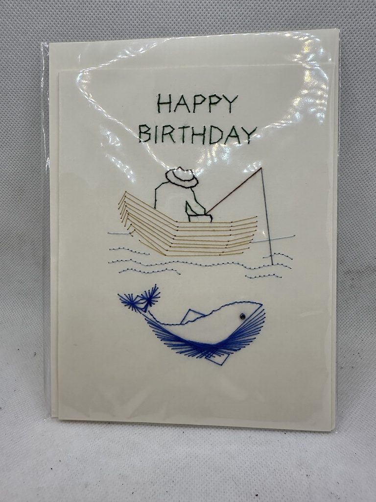 Hand Embroidered Birthday Notecard 5"x6.5"    