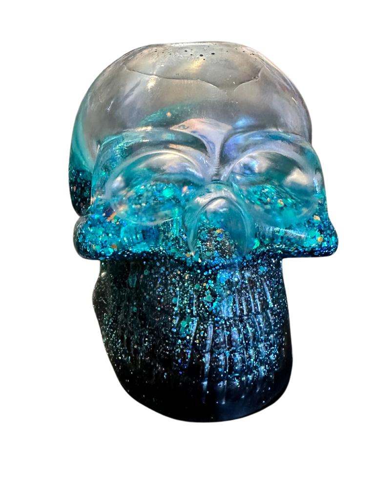 Teal & Blue Bone Roll Resin Skull 