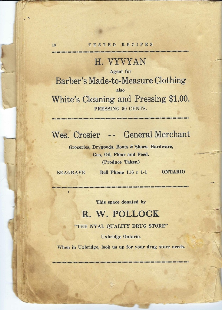 Vintage Recipe Book Advertisement Pg 18