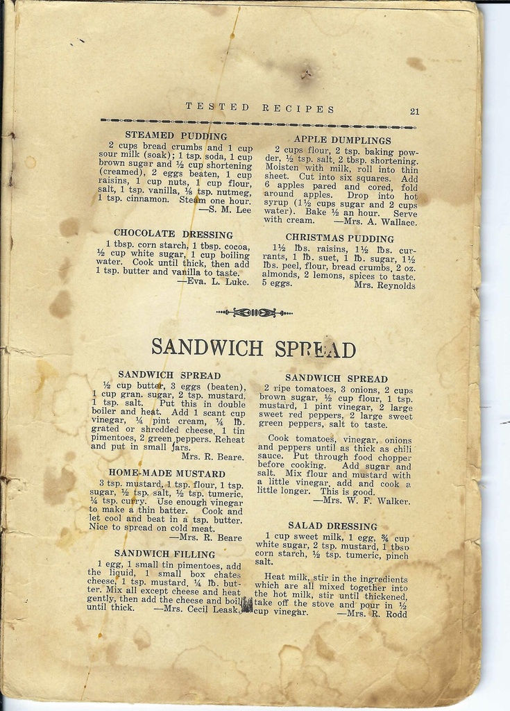 Vintage Pudding & Sandwich Spread Recipe Pg 21