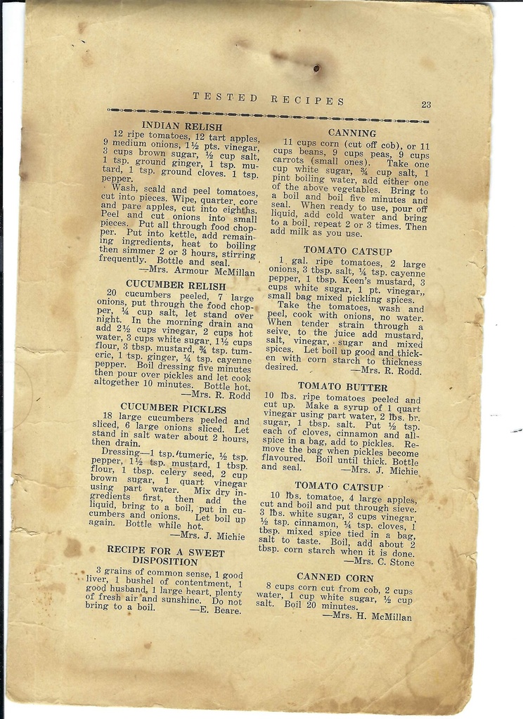 Vintage Condiment Recipe Book Pg 23