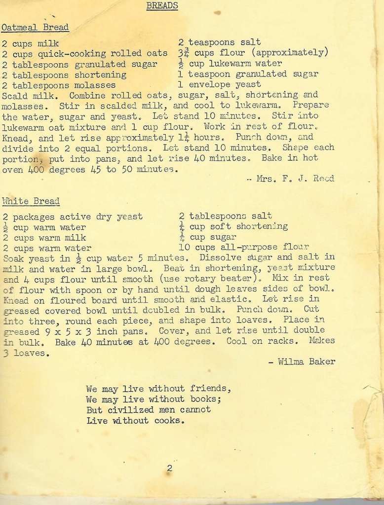 Vintage Typed Quick Bread Recipes Pg 2