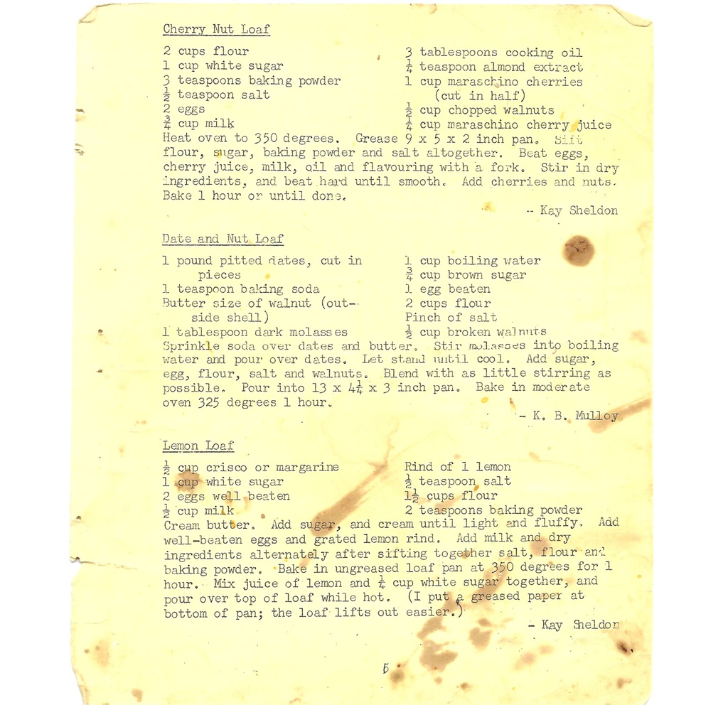 Vintage Typed Quick Bread Recipes Pg 5 