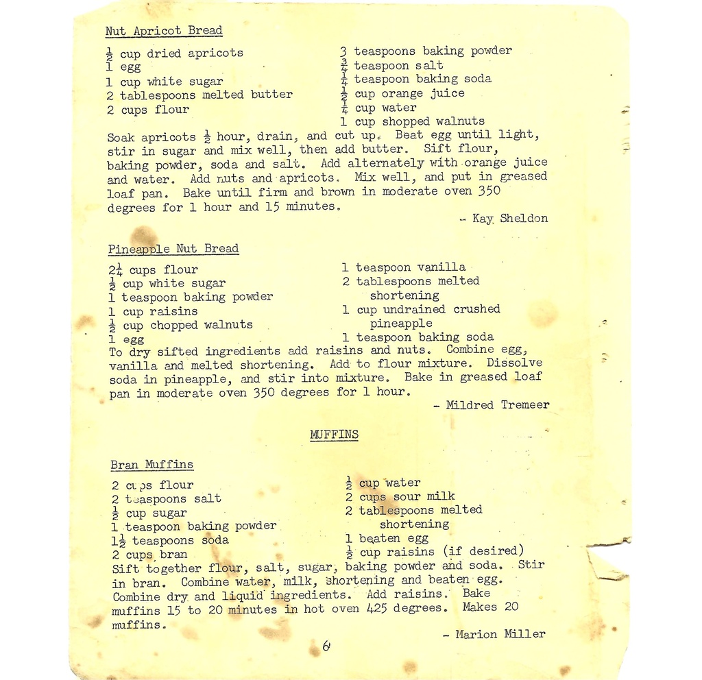 Vintage Typed Quick Bread Recipes Pg 6