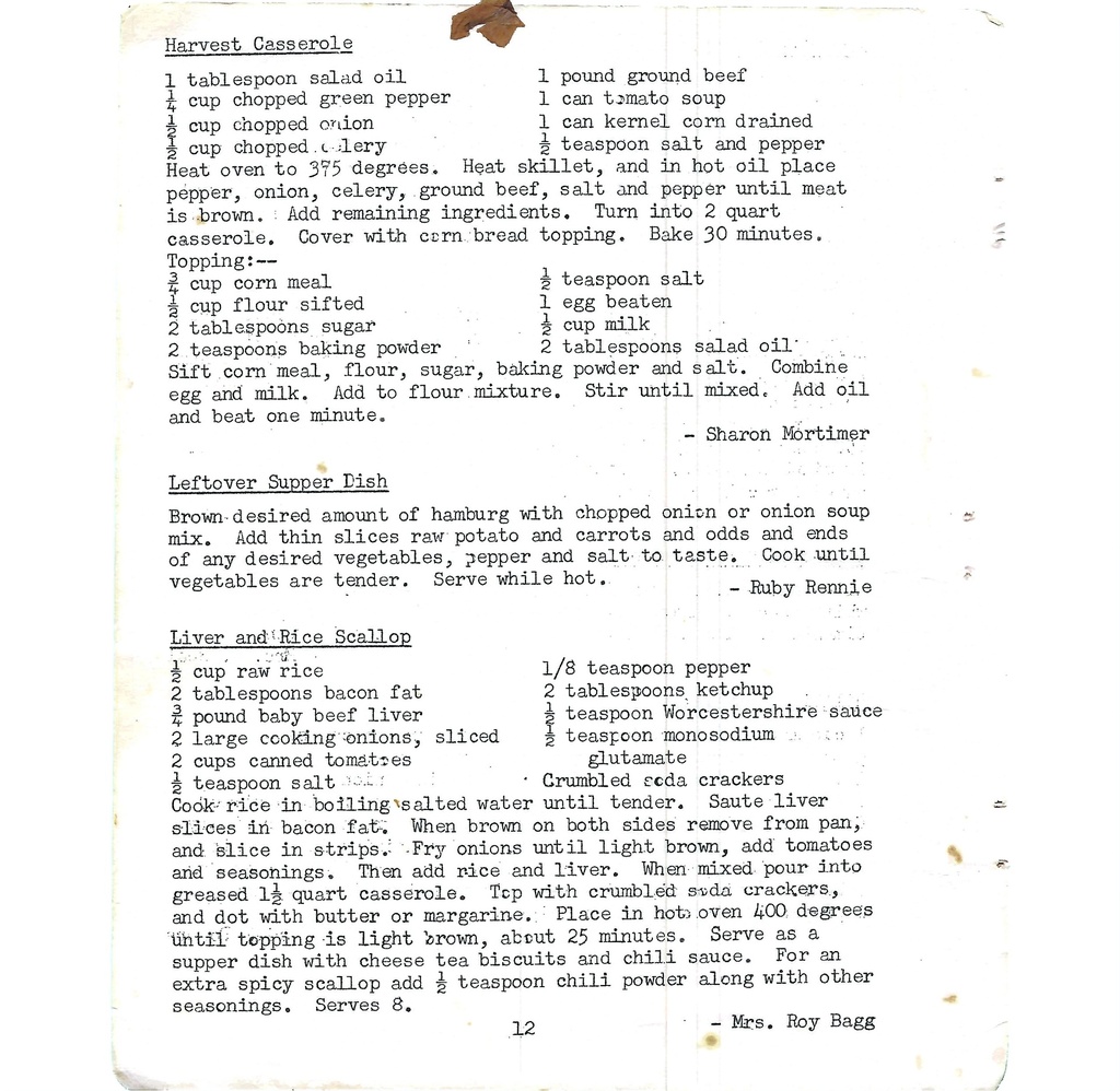 Vintage Typed Supper Dish Recipes Pg 12