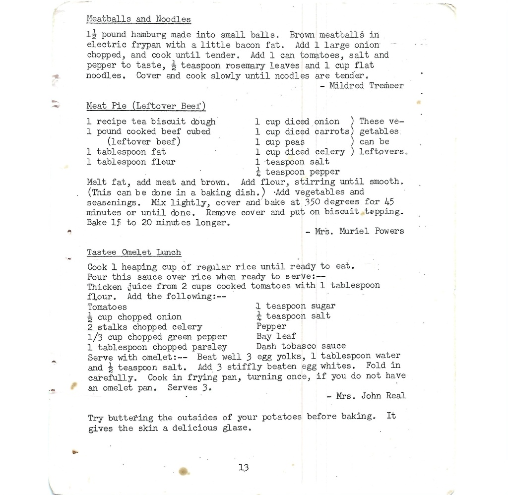 Vintage Typed Supper Dish Recipes Pg 13