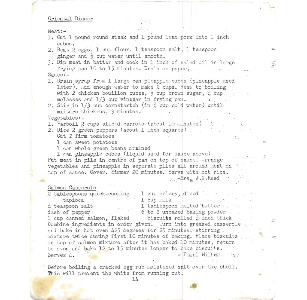 Vintage Typed Supper Dish Recipes Pg 14
