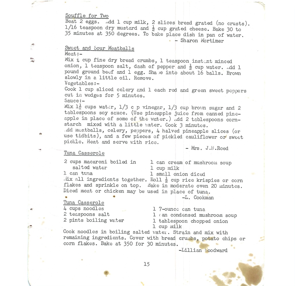Vintage Typed Supper Dish Recipes Pg 15