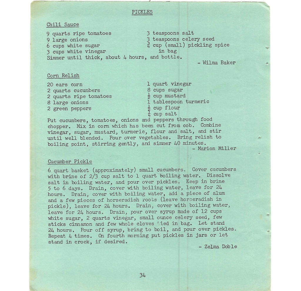 Vintage Typed Pickles, Preserves & Jams Recipes Pg 34