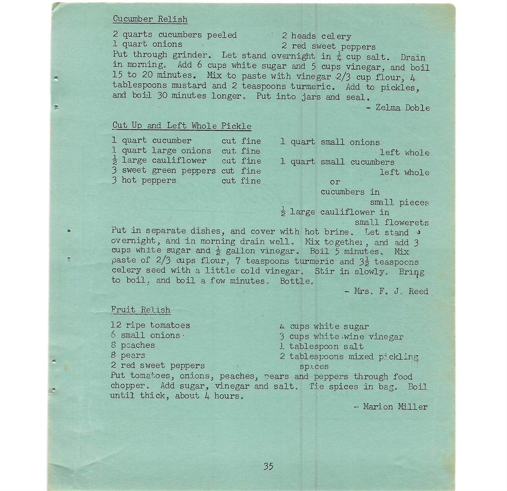 Vintage Typed Pickles, Preserves & Jams Recipes Pg 35