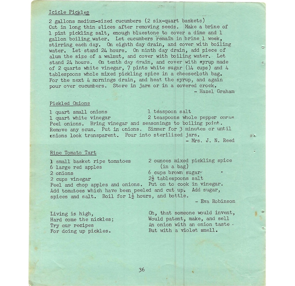 Vintage Typed Pickles, Preserves & Jams Recipes Pg 36