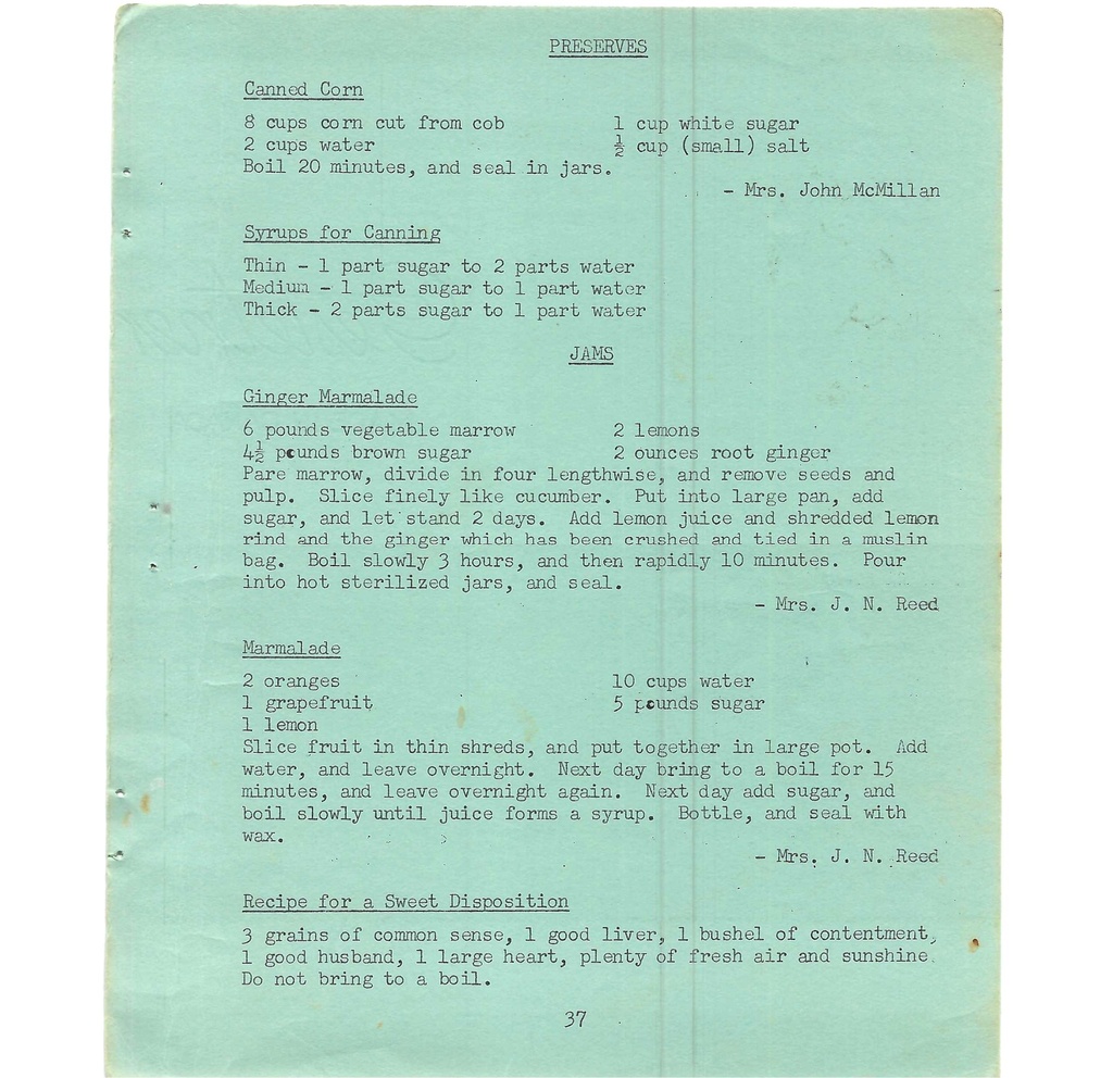 Vintage Typed Pickles, Preserves & Jams Recipes Pg 37